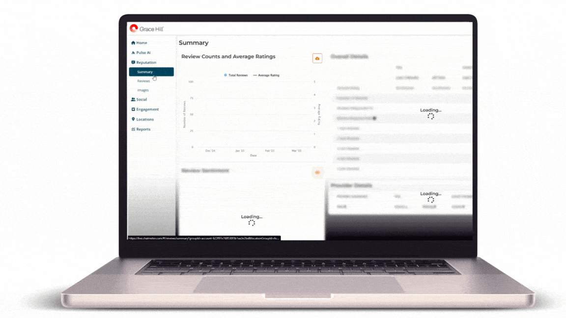 software mockup of grace hill's reputation management AI responder on a desktop