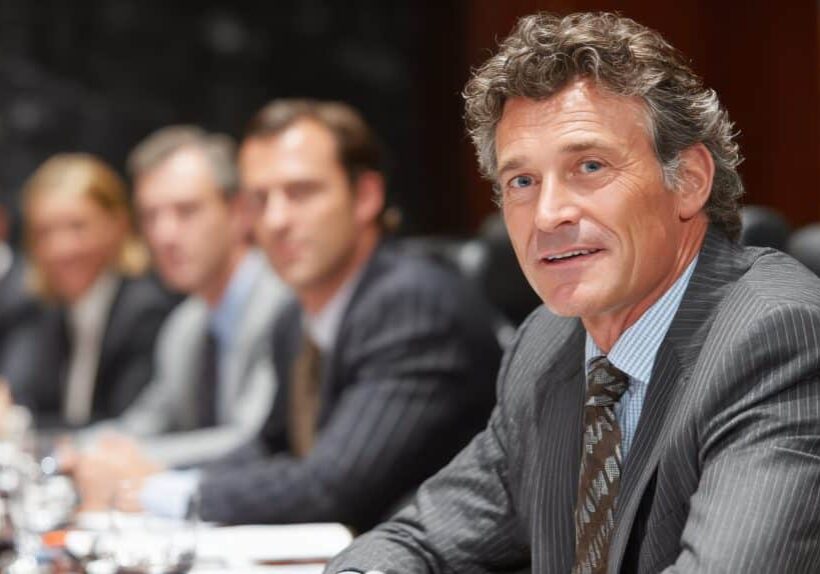 CEO speaking to board of directors in high-level meeting