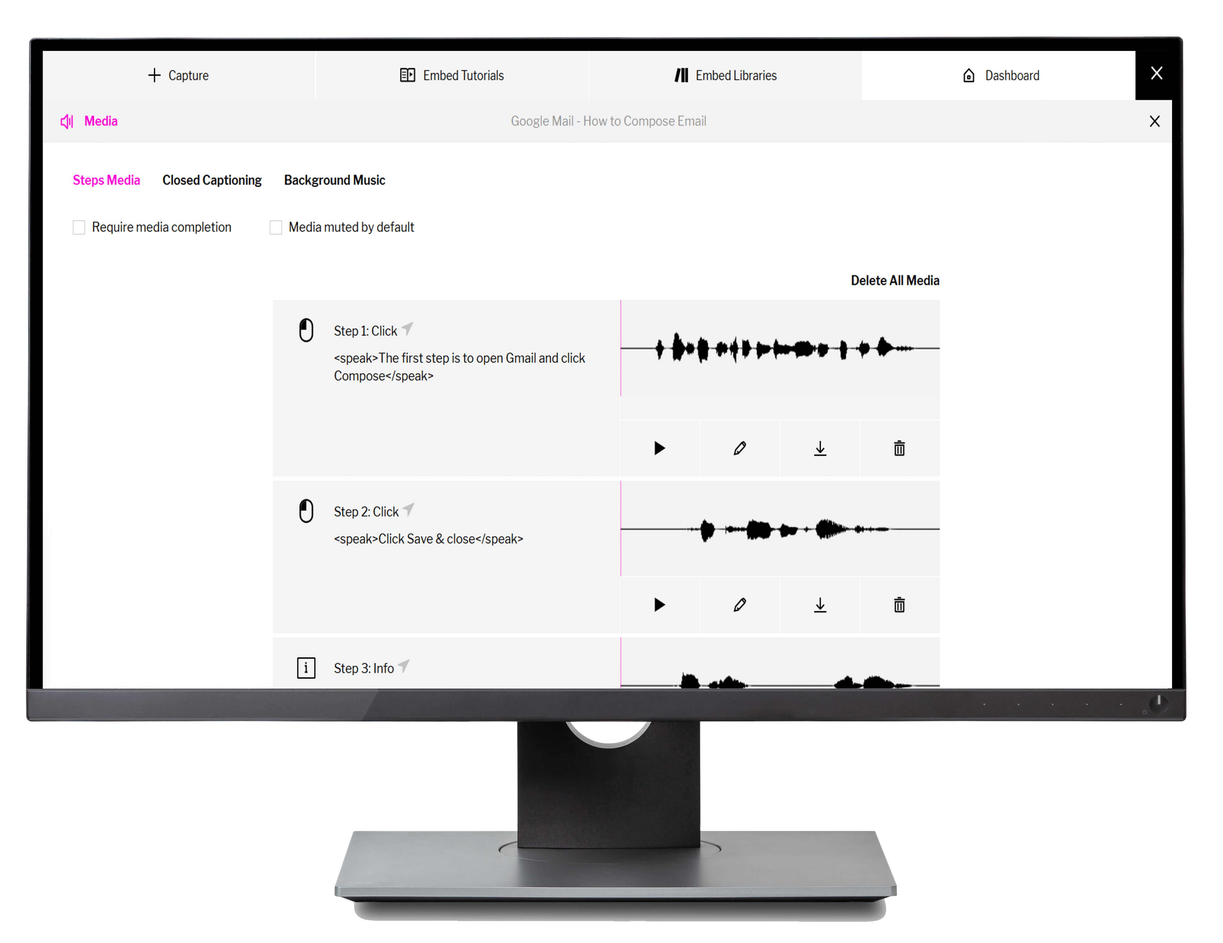 desktop mockup of grace hill's performancehq training tutorial builder ai translation and audio settings