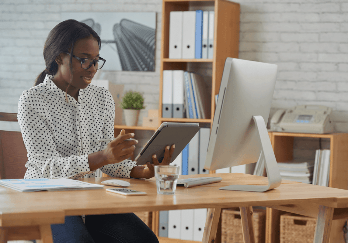 property manager on computer in office