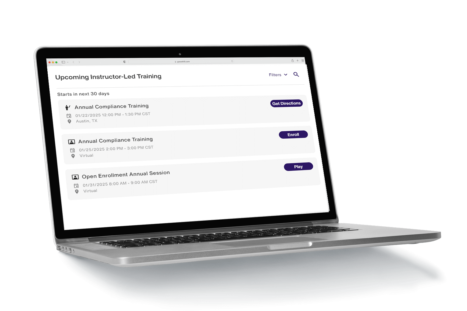 instructor-led training courses laptop view