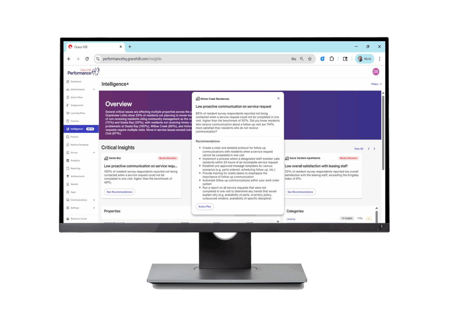 grace hill's intelligence+ recommendations desktop mockup