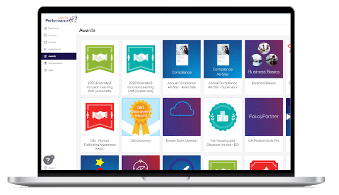 laptop mockup of performancehq training awards dashboard