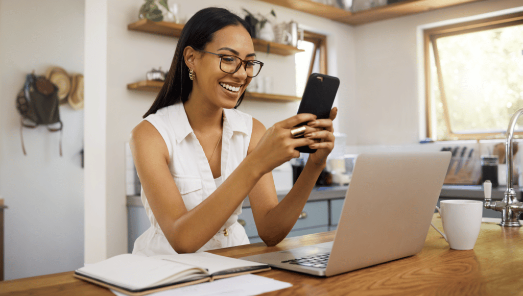 Woman on phone Text/SMS Kingsley Survey Delivery