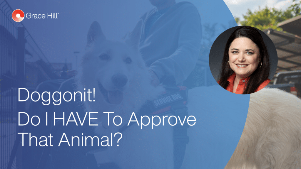 thumbnail for grace hill webinar about fair housing act and assistance animals, featuring katie reigsby headshot